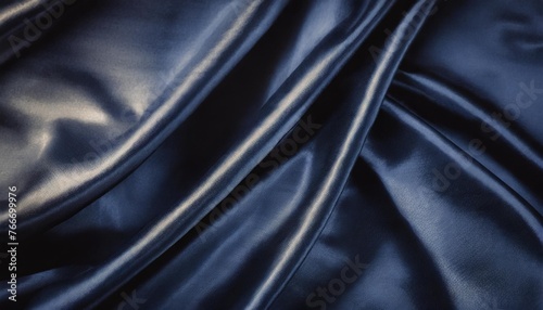 beautiful dark blue silk satin background soft folds on shiny fabric luxury background with copy space for text design web banner flat lay top view