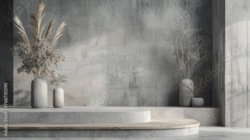 Make your product stand out against the stylish backdrop of this gray presentation setting.