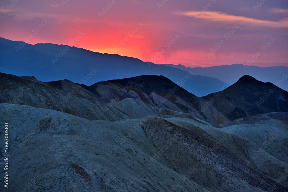 Sunset in 20 Mule Team Canyon, Death Valley National Park, California.
