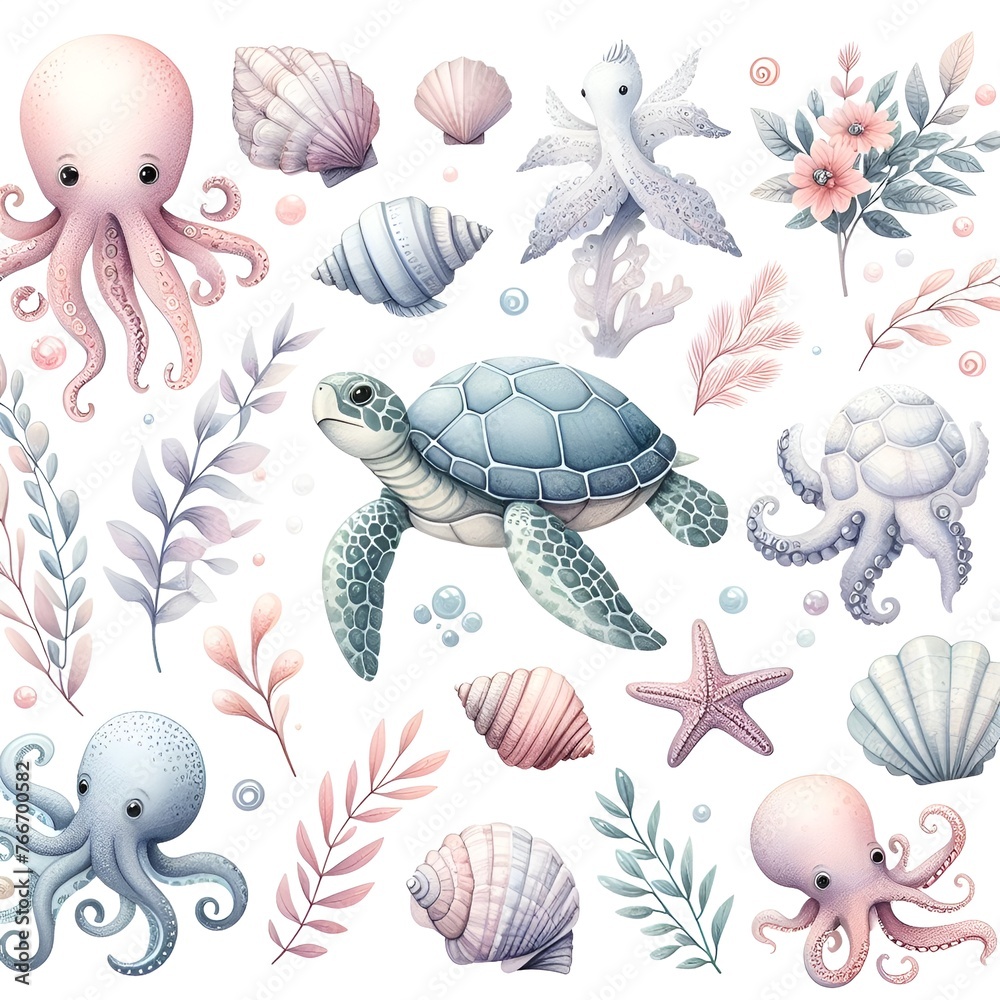 Obraz premium Sea Animal Shapes Patterns, Illustrations, Seamless Patterns