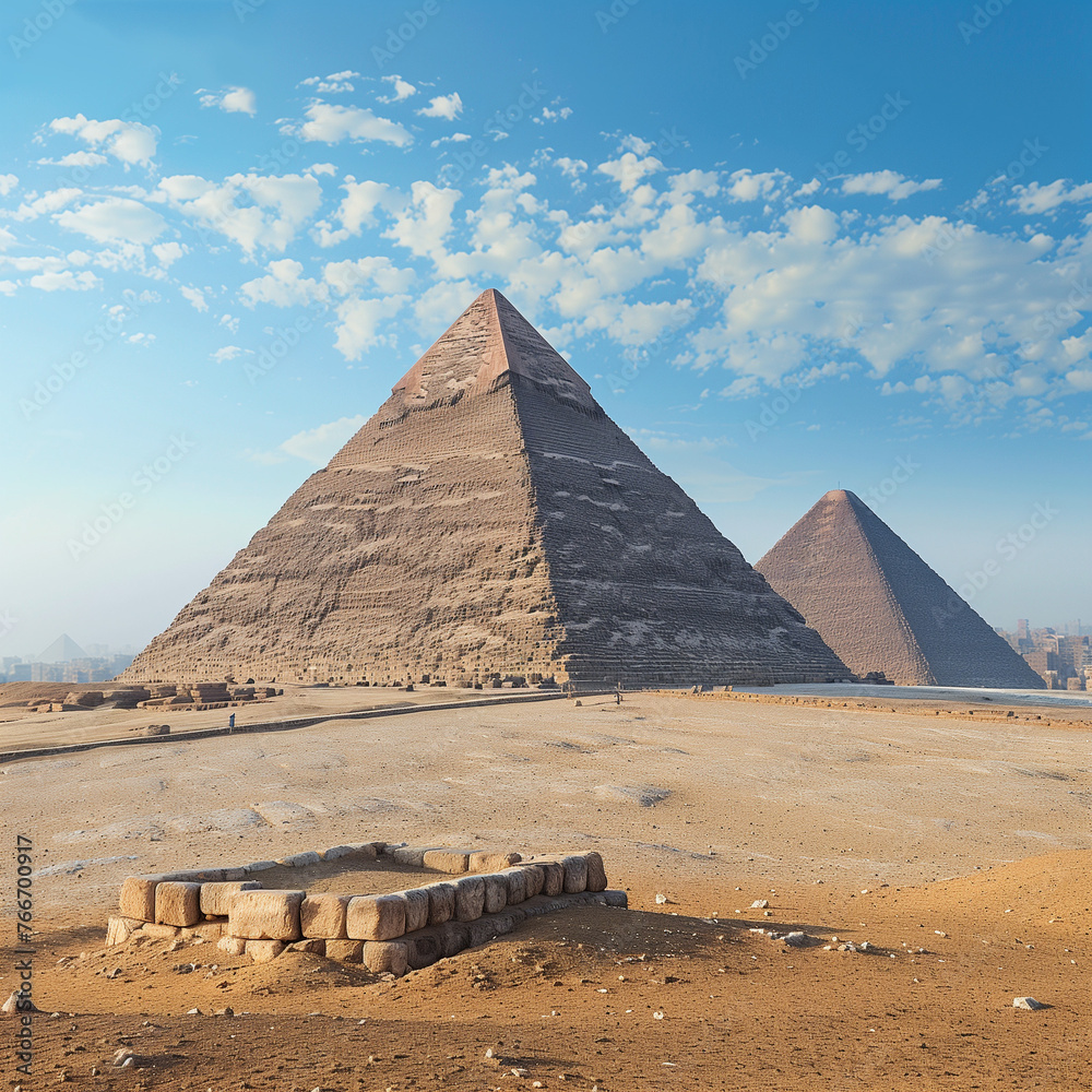 Majestic Egyptian Pyramids under Clear Blue Sky