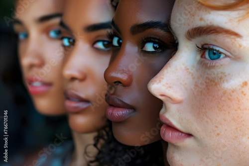 Diverse Beauty: A Portrait of Four Women Showcasing the Richness of Human Ethnicity and Skin Tones photo
