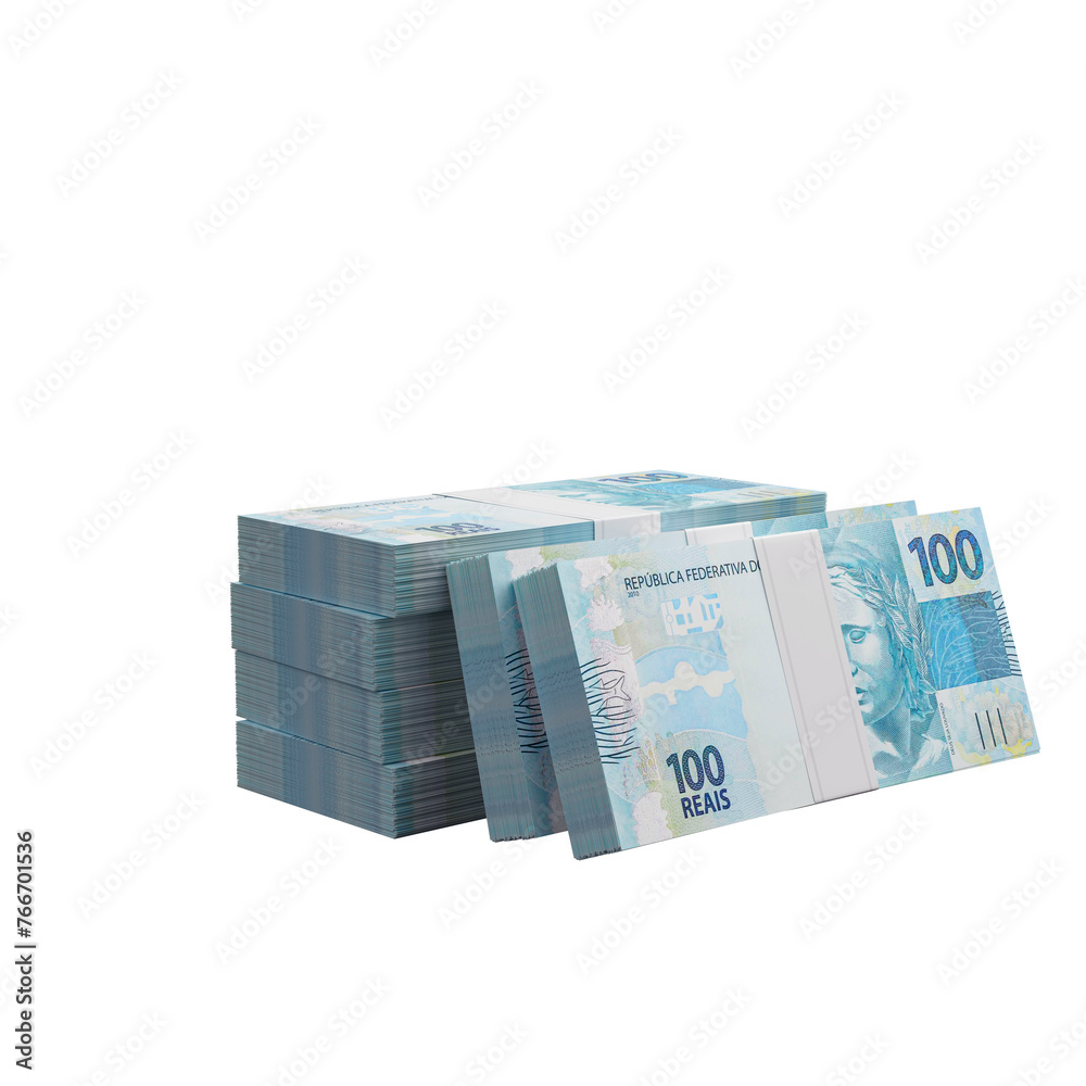 Notas de 100 reais dinheiro brasileiro 3d render isolado Notas de 100 reais dinheiro brasileiro 3d render isolado