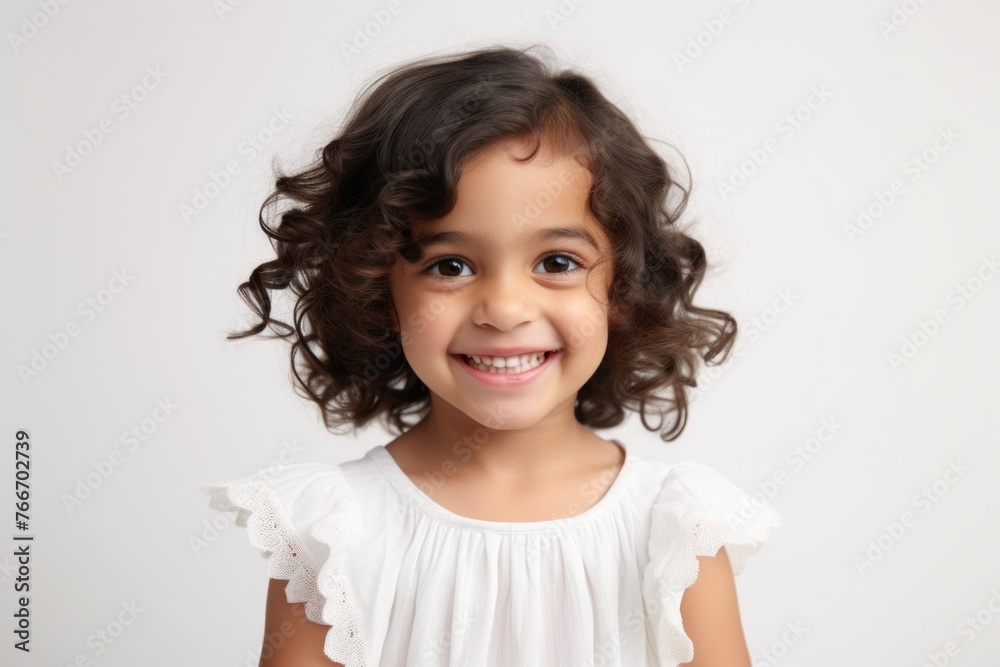 Portrait of a cute little girl with curly hair over white background Portrait of a cute little girl with curly hair over white background