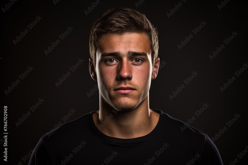 Portrait of a young man on a dark background. Studio shot.
