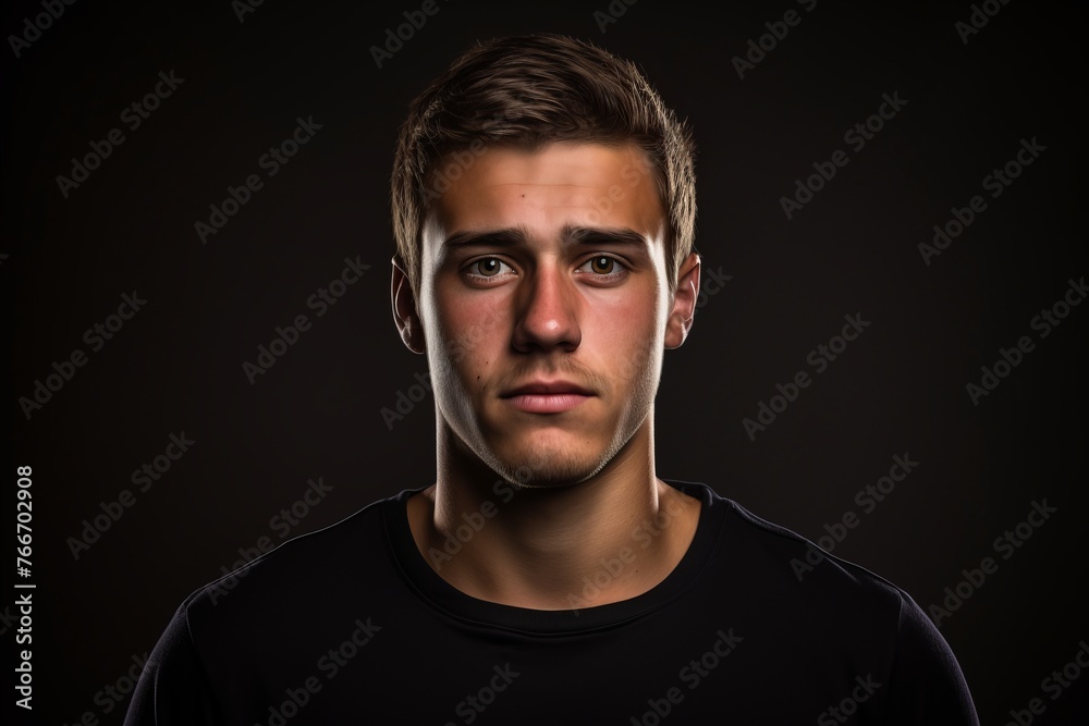 Portrait of a young man on a dark background. Studio shot. Portrait of a young man on a dark background. Studio shot.
