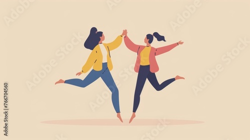 A mother and daughter holding hands and balancing on one foot with their other foot extended straight out behind them. They are both smiling and focused on their balance.