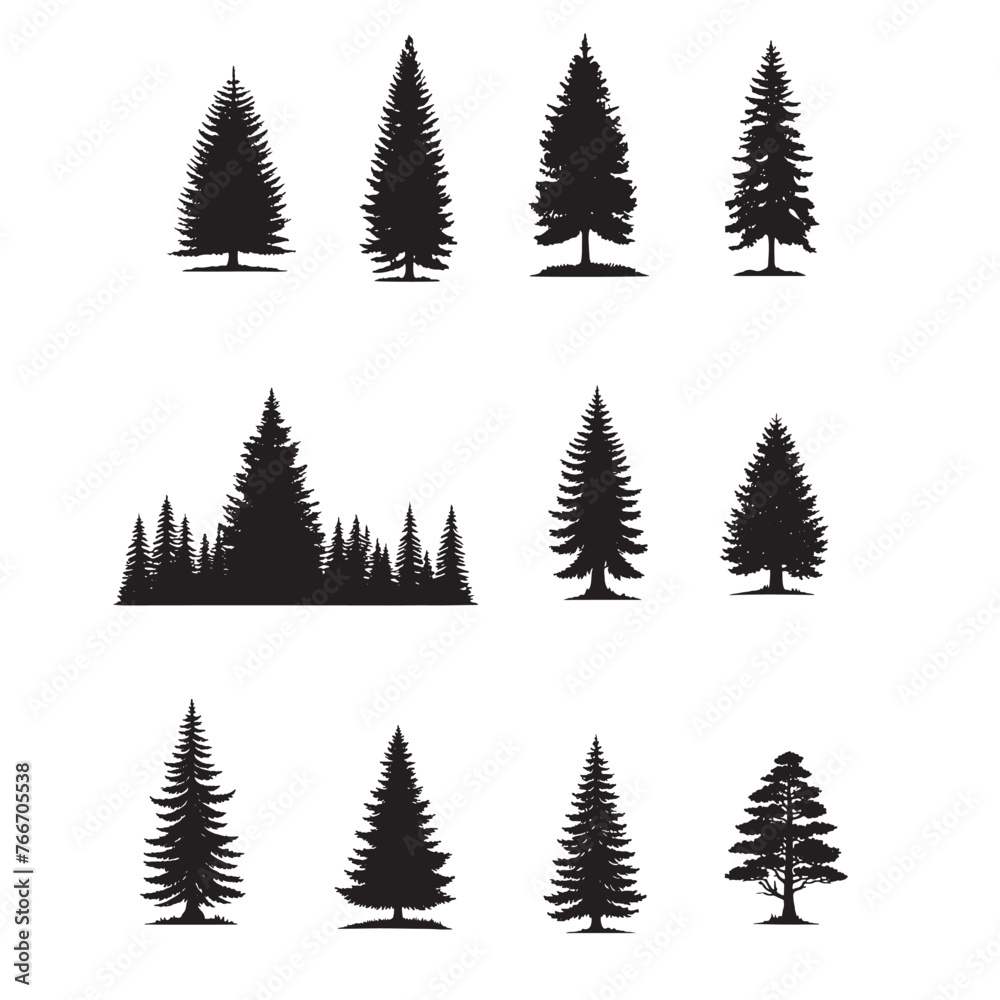 Obraz premium set of pine trees silhouettes on white