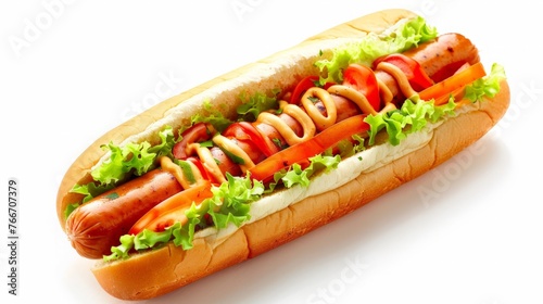 Hot dog with big sausage isolated on white