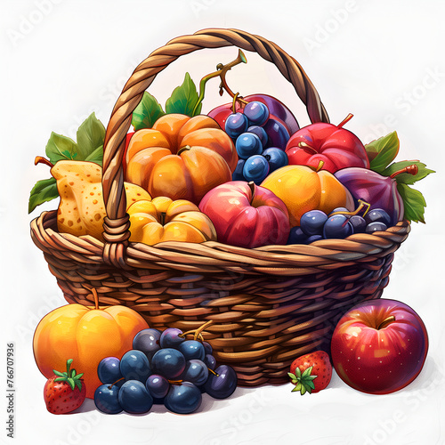 basket of fruits on white