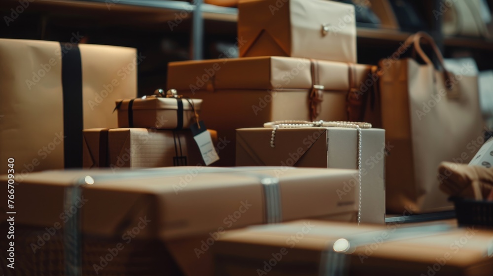 Luxury Item Deliveries Detailed captures of luxury item deliveries with images of designer fashion high-end accessories and lux AI generated illustration Luxury Item Deliveries Detailed captures of luxury item deliveries with images of designer fashion high-end accessories and lux AI generated illustration