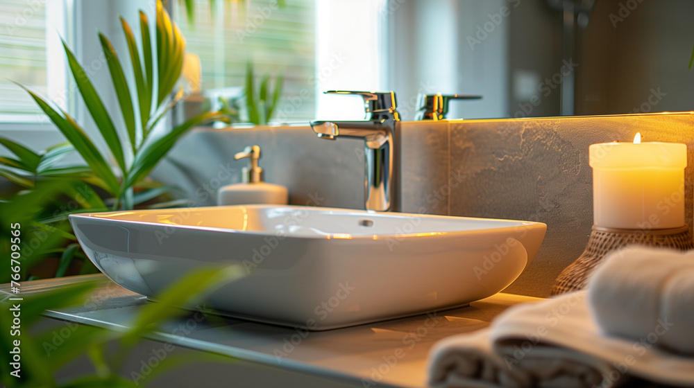 White Square Sink and Contemporary Faucet Duo White Square Sink and Contemporary Faucet Duo