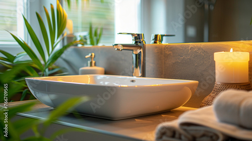 White Square Sink and Contemporary Faucet Duo