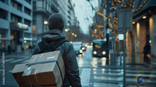 Urban Delivery Cinematic shots capturing the hustle and bustle of delivery personnel navigating city streets showcasing the eff AI generated illustration