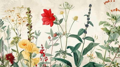 Vintage Botanical Prints Detailed photographs of vintage botanical prints and illustrations showcasing the timeless bea AI generated illustration photo