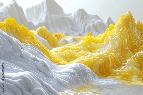 3d model of mountain landscape with yellow and white color background, product display scene, for advertising and poster , product presentation 