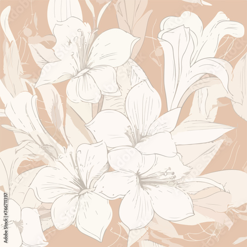 Abstract hand drawn floral pattern with lily flower