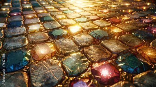 top view,rich floor background wallpaper, floor of gold, strewn with wealth, crystal floor, stone floor, the road of success of the wealth of stones tiles jewels