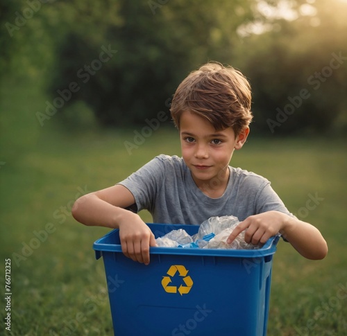 boy helping to recycle 