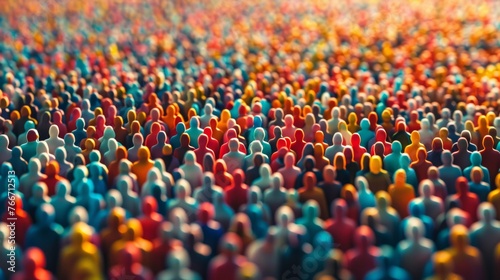 A large group of people in different colors standing together, AI