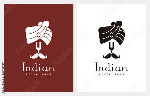 Fork Mustache Indian Food Restaurant logo design