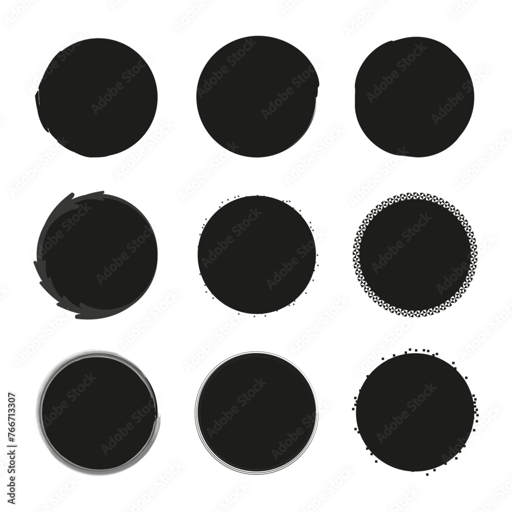 Collection of black circle icons. Varied edge designs. Vector illustration. EPS 10.