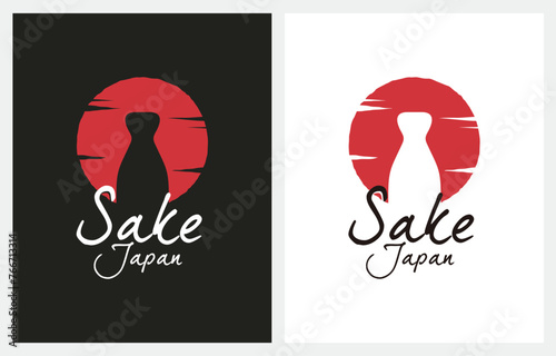 Sake Japan logo design, Bar and Restaurant logo, flat style isolated on sun background, symbol, icon