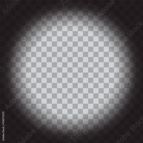 Soft light radial gradient. Transparent vignette overlay. Circular fade background. Vector spotlight effect. Vector illustration. EPS 10. photo