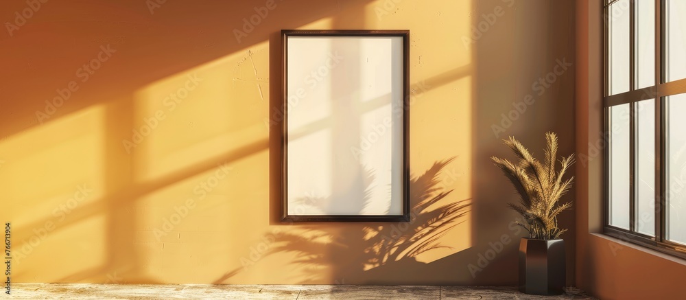Empty frame displayed on wall in room Empty frame displayed on wall in room