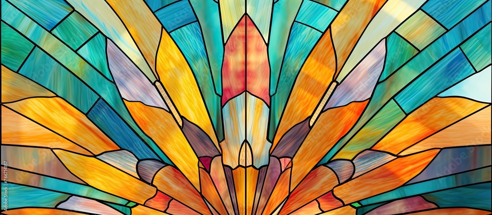 Intricate design of a flower seen through a stained glass window, showcasing detailed craftsmanship and vibrant colors Intricate design of a flower seen through a stained glass window, showcasing detailed craftsmanship and vibrant colors