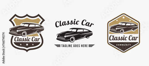 Set of Vintage retro emblem sheriff shield and premium classic car logo on white background