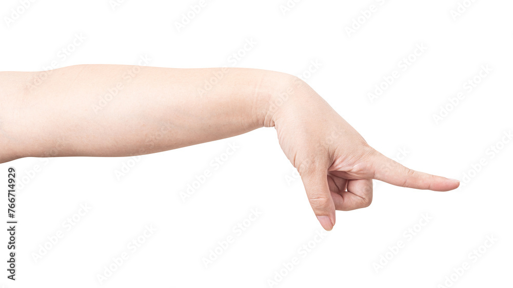 Fototapeta premium Male hand touching or pointing to something isolated on white background.