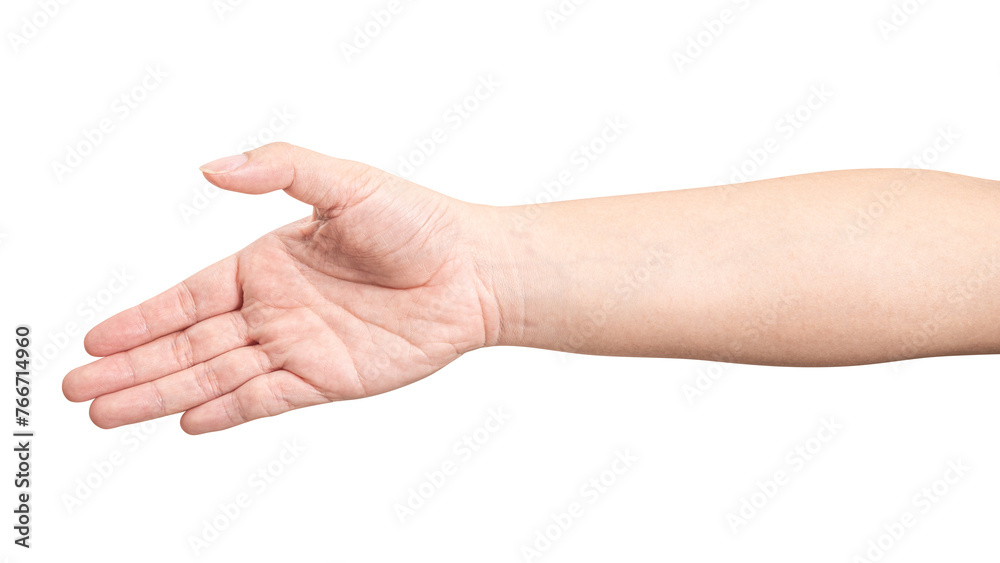 Male hand reach and ready to help or receive. Gesture isolated on white background.