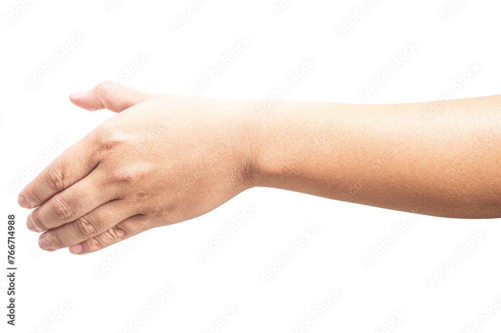 Male hand reach and ready to help or receive. Gesture isolated on white background. Male hand reach and ready to help or receive. Gesture isolated on white background.