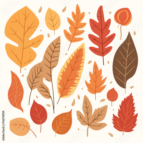 Autumn leaves set. Flat design modern vector illust