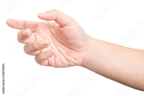isolated of male hand holding something like a bottle or can.