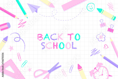 vector background with a set of back to school icons for banners, cards, flyers, social media wallpapers, etc.