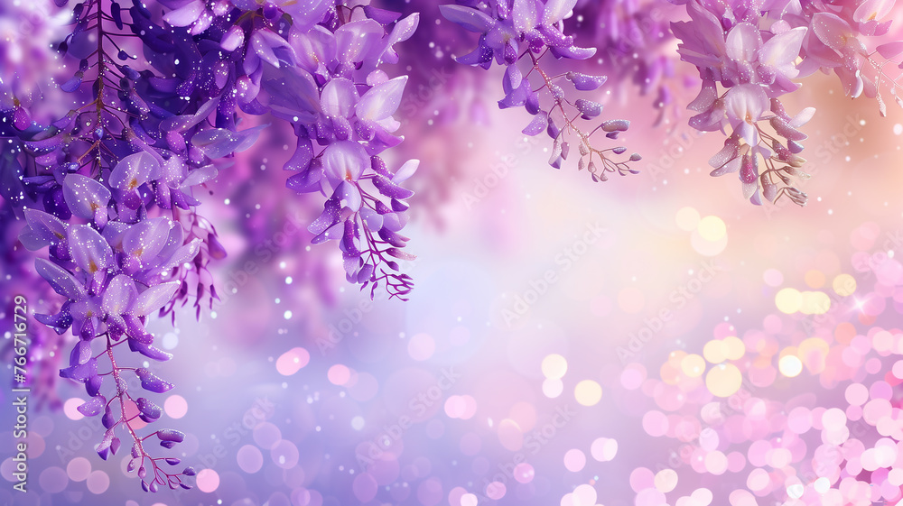 Wisteria flowers with glitter bokeh background. Copy space. Wisteria flowers with glitter bokeh background. Copy space.