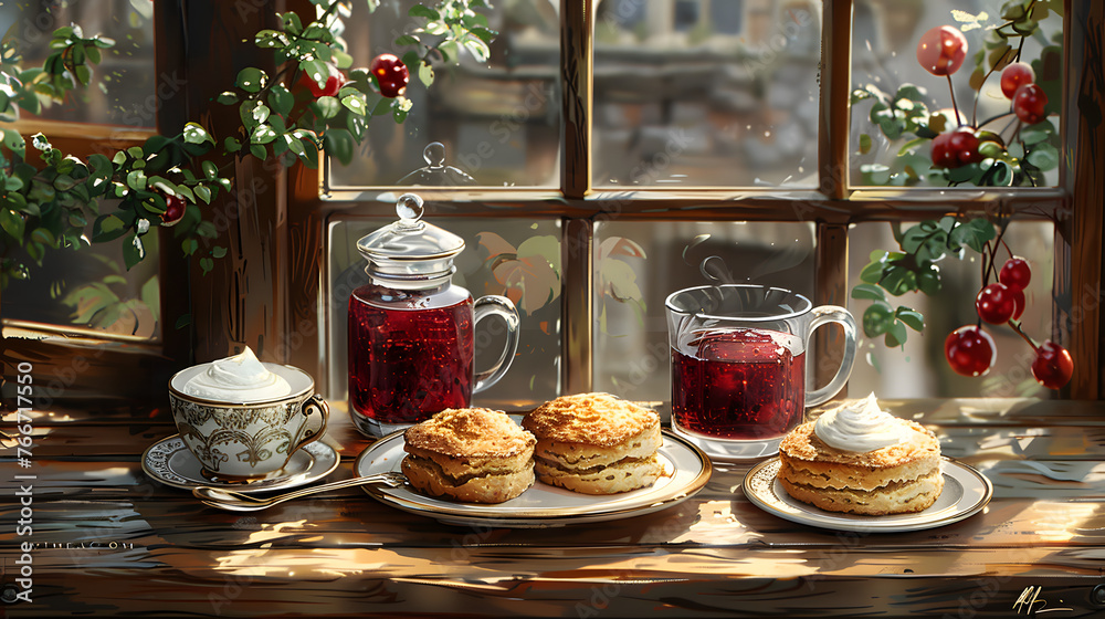 Fototapeta premium Vintage Tea Time with Scones
