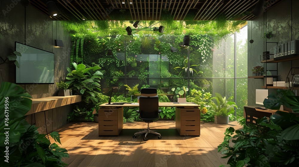 An office with lots of green plants An office with lots of green plants