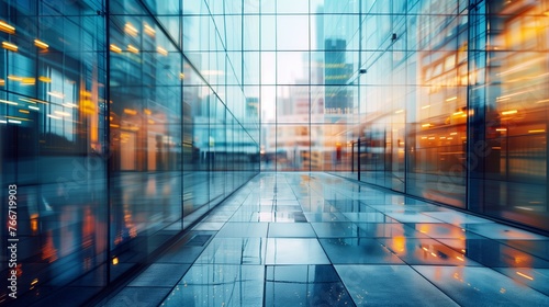 Glass wall of a modern business office building