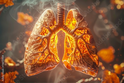 Glowing Human Lungs Illustration Concept for Pulmonary Health and Respiratory System Anatomy on Dark Background