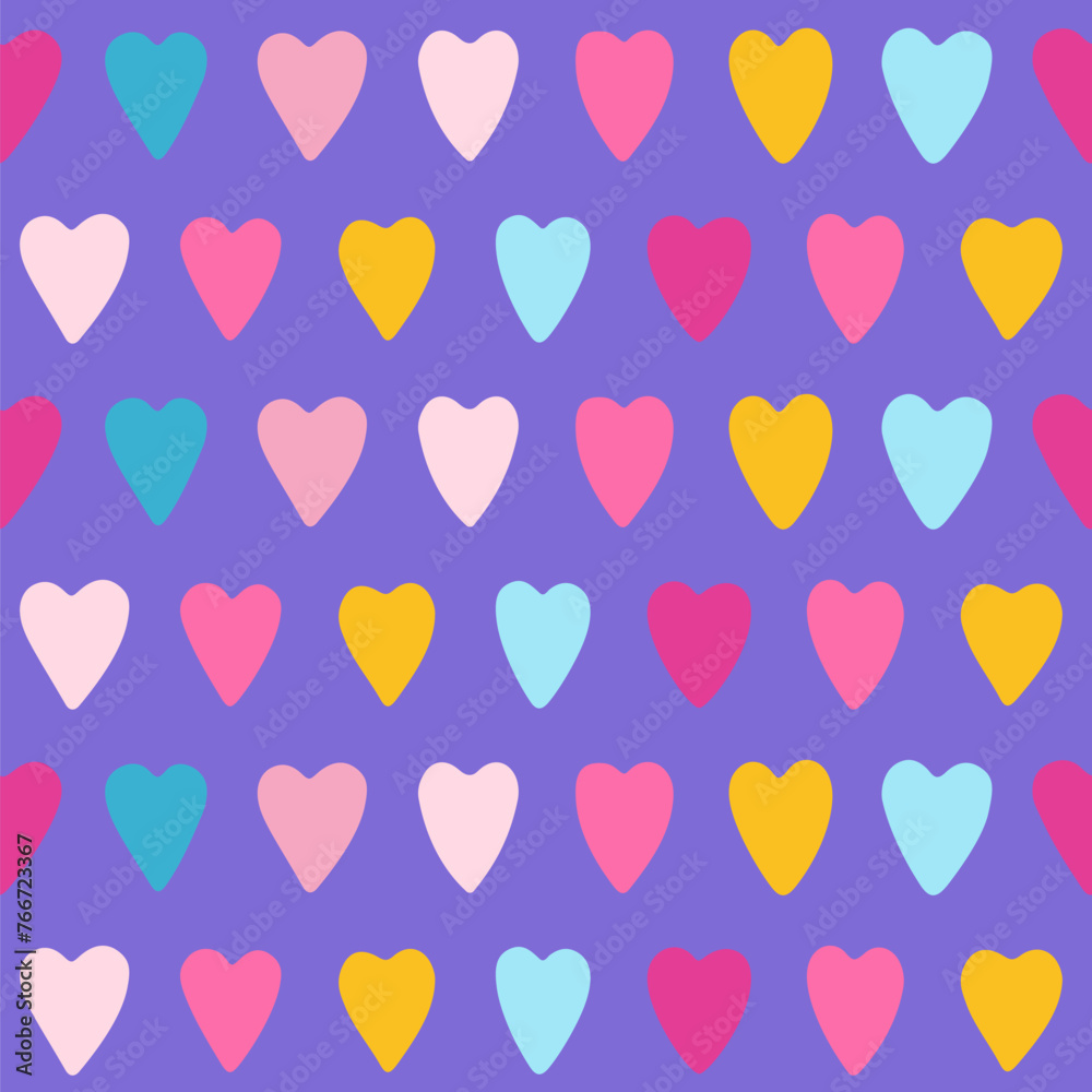 Hearts multicolor seamless pattern. Cute romantic colorful hearts trendy boundless print background. Simple repeating texture hand drawn hearts endless love design for fabric textile, wrapper backdrop