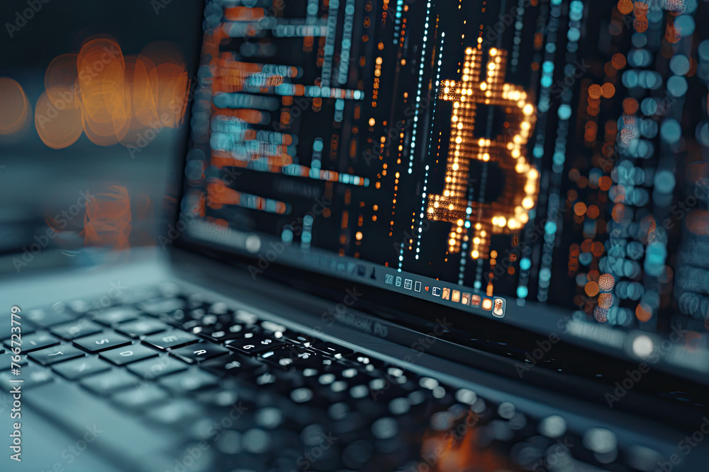 Obraz premium crypto currency with notebook screen 