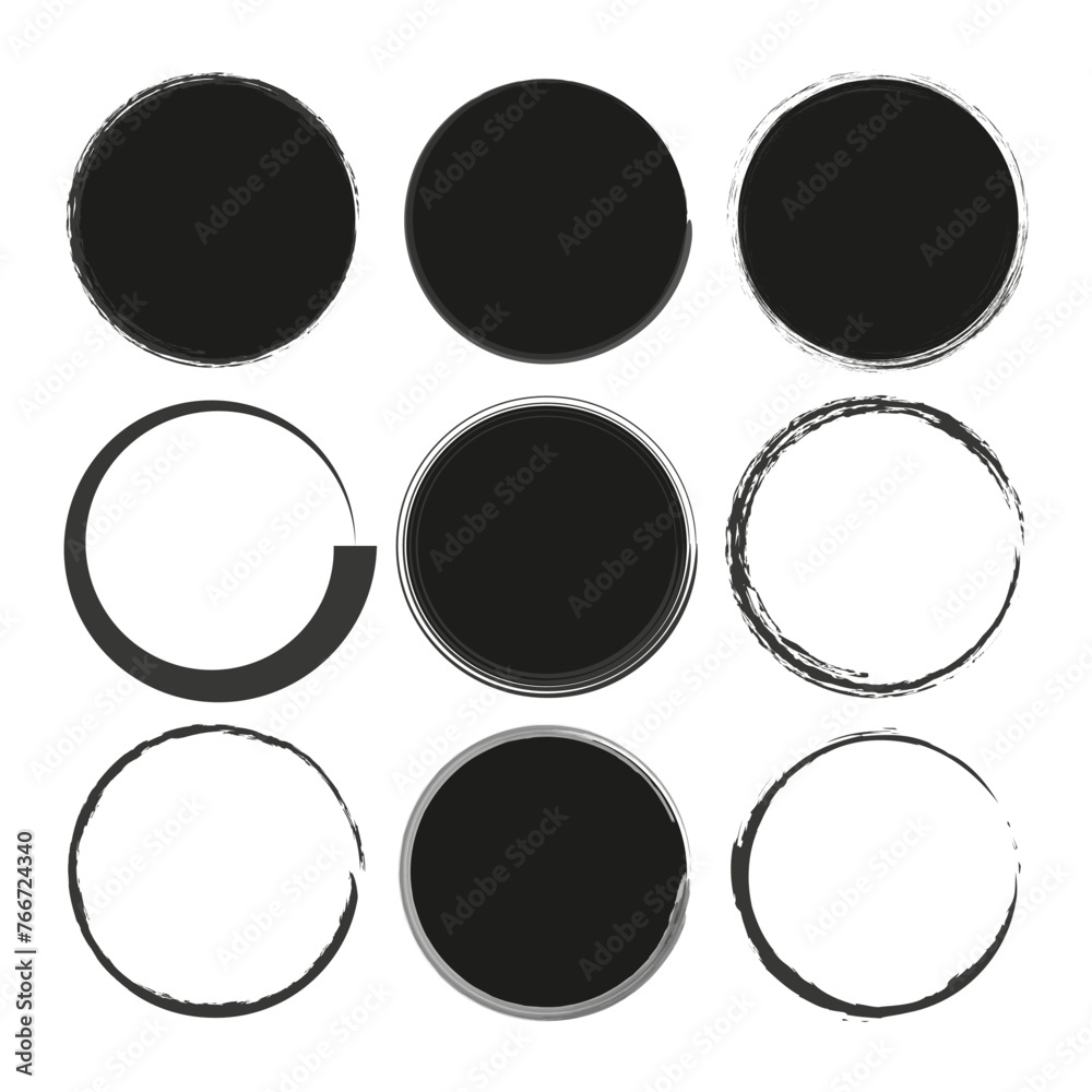 Assorted circular brush strokes set. Abstract round shapes collection. Grunge and smooth circle designs. Creative ink borders. Vector illustration. EPS 10. Assorted circular brush strokes set. Abstract round shapes collection. Grunge and smooth circle designs. Creative ink borders. Vector illustration. EPS 10.