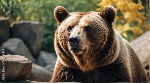 A brown bear in zoo looking at the camera from Generative AI