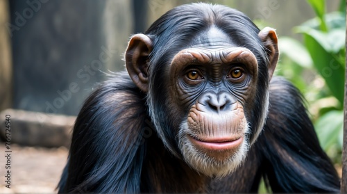 A chimpanzee in zoo looking at the camera from Generative AI