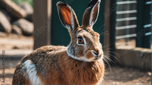 A hare in zoo looking at the camera from Generative AI