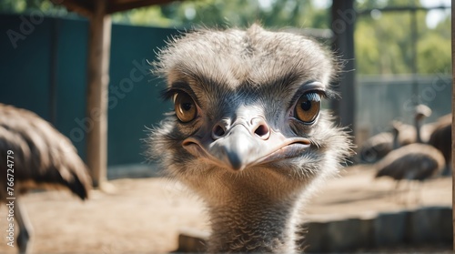 A ostrich in zoo looking at the camera from Generative AI