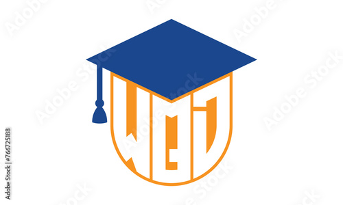 WQD initial letter academic logo design vector template. school college logo, university logo, graduation cap logo, institute logo, educational logo, library logo, teaching logo, book shop, varsity